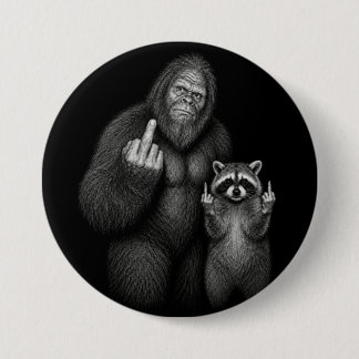 Bigfoot and Raccoon Middle Finger 3 Inch Round Button