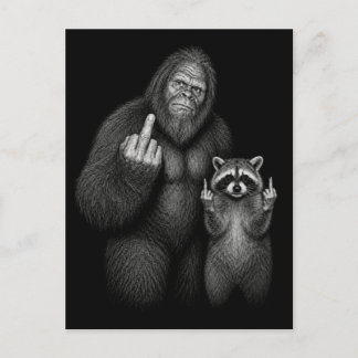 Bigfoot and Raccoon Middle Finger Holiday Postcard