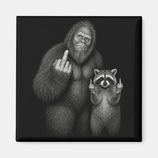 Bigfoot and Raccoon Middle Finger Magnet