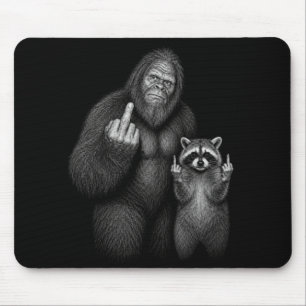 Bigfoot and Raccoon Middle Finger Mouse Pad