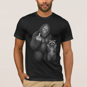 Bigfoot and Raccoon Middle Finger T-Shirt