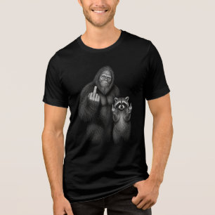 Bigfoot and Raccoon Middle Finger  Tri-Blend Shirt