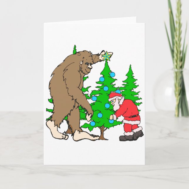 Bigfoot and Santa Christmas Holiday Card (Front)