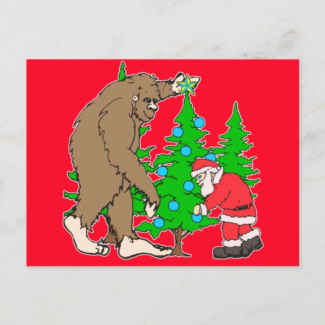 Bigfoot and Santa Christmas Holiday Postcard (Front)