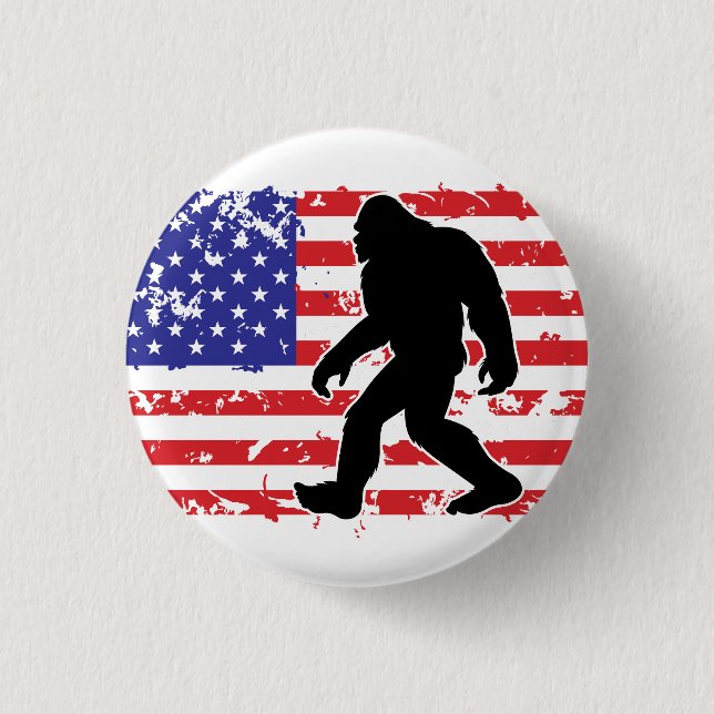 Bigfoot and the American Flag 1 Inch Round Button (Front)