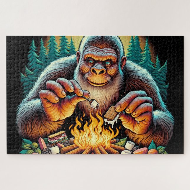 Bigfoot and the Campfire S’mores, Bigfoot Campfire Jigsaw Puzzle (Horizontal)