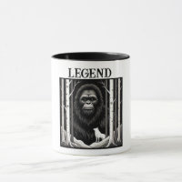 Bigfoot and White Wolf in Birch Forest