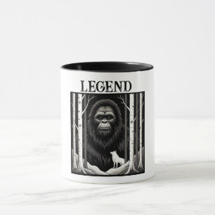Bigfoot and White Wolf in Birch Forest Mug