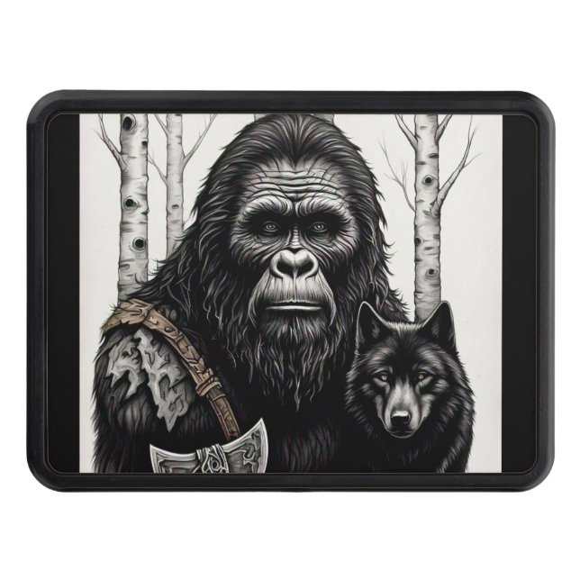 Bigfoot and Wolf  Trailer Hitch Cover (Front)