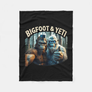 Bigfoot and yeti selfie cryptid squatch hunter fleece blanket