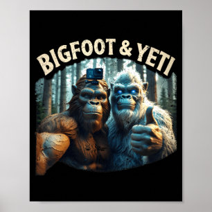 Bigfoot and yeti selfie cryptid squatch hunter poster