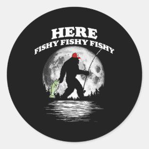 Bigfoot B Night Fishing! Here Fishy Bquatch Sasqua Classic Round Sticker