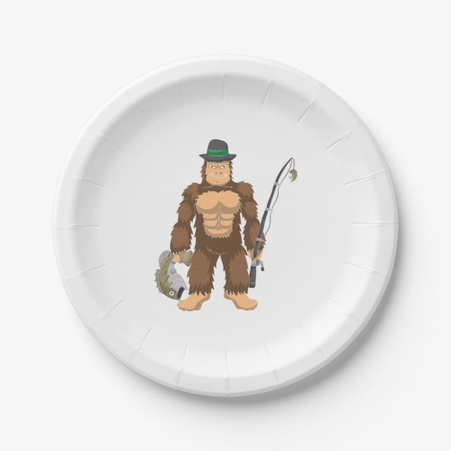 Bigfoot Bass Fishing Sasquatch Fisherman Paper Plate (Front)