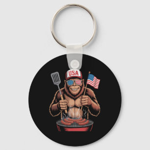 Bigfoot Bbq 4th Of July Funny Patriotic Sasquatch  Keychain