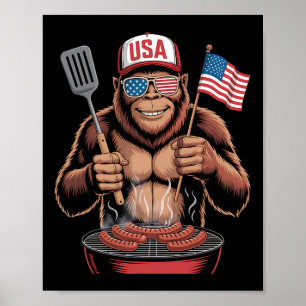 Bigfoot Bbq 4th Of July Funny Patriotic Sasquatch  Poster
