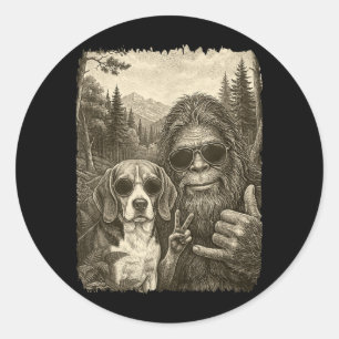 Bigfoot Beagle Selfie Peace Sign Funny Sasquatch Classic Round Sticker