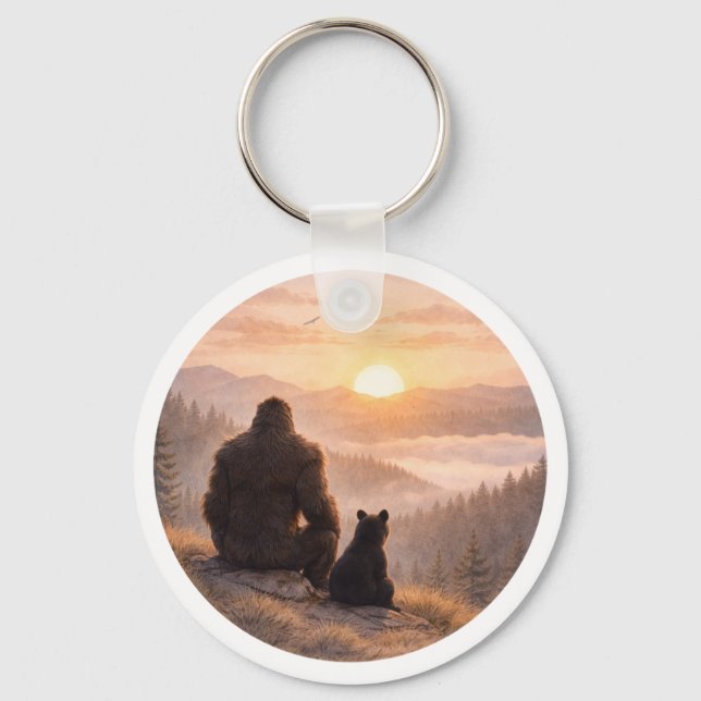 Bigfoot & Bear Cub at Sunset Keychain (Front)