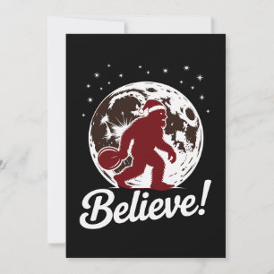 Bigfoot Believe Christmas Santa Hat Moon Sasquatch Invitation