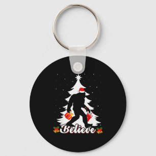 Bigfoot Believe Christmas Tree Funny Santa Sasquat Keychain