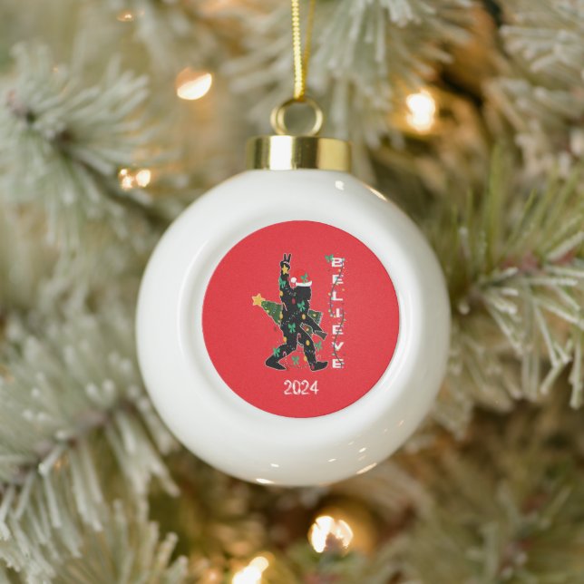 Bigfoot Believe In Christmas Ceramic Ball Christmas Ornament (Tree)