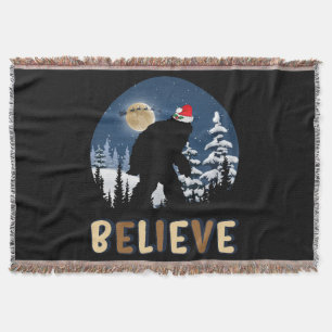 Bigfoot Believe In Christmas Funny Sasquatch Xmas  Throw Blanket