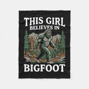 Bigfoot believer girl sasquatch forest cryptid for fleece blanket