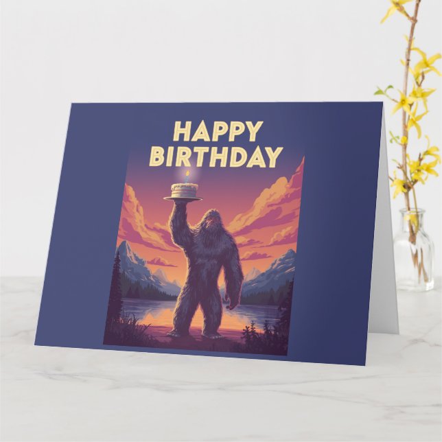 BigFoot Birthday Cryptozoology Art Weird Funny  Card (Yellow Flower)