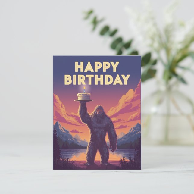 BigFoot Birthday Cryptozoology Art Weird Funny  Holiday Card (Standing Front)