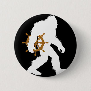 Bigfoot Boat Captain Sasquatch Holding Ship Wheel 2 Inch Round Button