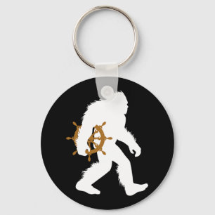Bigfoot Boat Captain Sasquatch Holding Ship Wheel Keychain