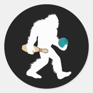 Bigfoot Bowling Funny Sport Lane Sasquatch Bowler Classic Round Sticker