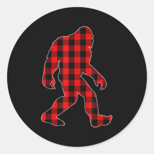 Bigfoot Buffalo Plaid Christmas Family Matching Classic Round Sticker