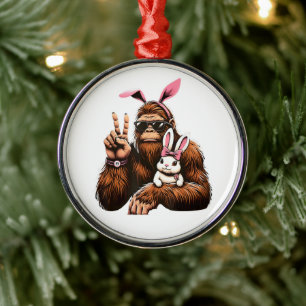 Bigfoot Bunny Funny Easter Day Sasquatch Metal Ornament