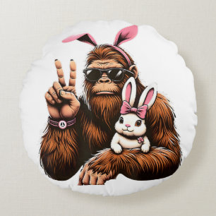 Bigfoot Bunny Funny Easter Day Sasquatch Round Pillow