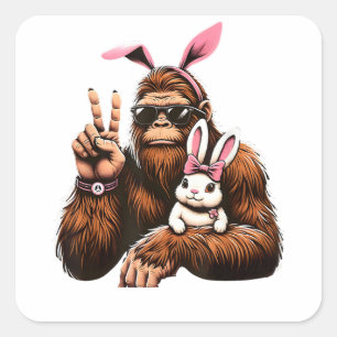 Bigfoot Bunny Funny Easter Day Sasquatch Square Sticker