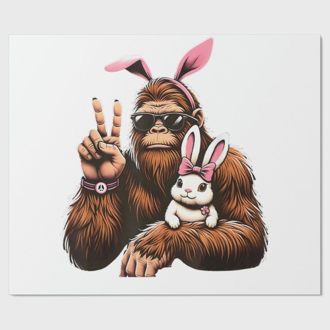 Bigfoot Bunny Funny Easter Day Sasquatch Wrapping Paper (Flat)