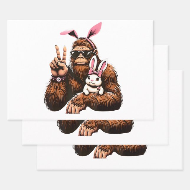 Bigfoot Bunny Funny Easter Day Sasquatch Wrapping Paper Sheet (Set)