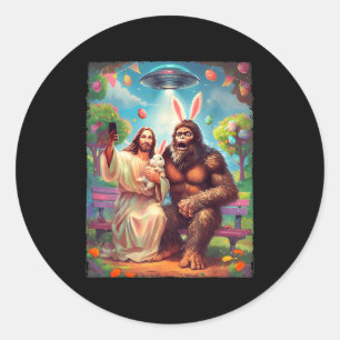 Bigfoot bunny funny easter jesus sasquatch selfie classic round sticker