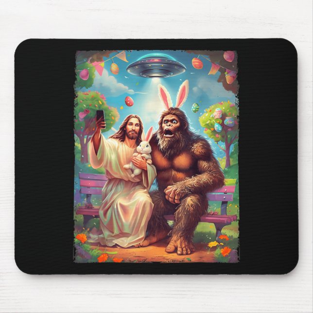 Bigfoot bunny funny easter jesus sasquatch selfie  mouse pad (Front)