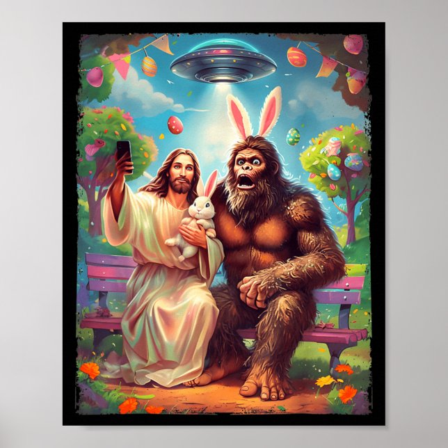 Bigfoot bunny funny easter jesus sasquatch selfie  poster (Front)