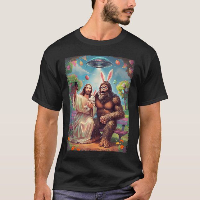 Bigfoot Bunny Funny Easter Jesus Sasquatch Selfie  T-Shirt (Front)