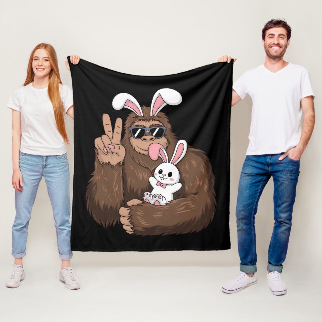 Bigfoot Bunny Rabbit Funny Easter Day Sasquatch Fleece Blanket (In Situ)