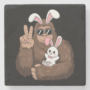 Bigfoot Bunny Rabbit Funny Easter Day Sasquatch Stone Coaster