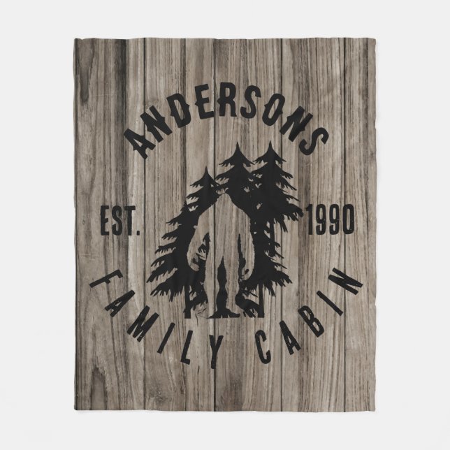 Bigfoot Cabin Rustic Wood Family Custom Name  Fleece Blanket (Front)