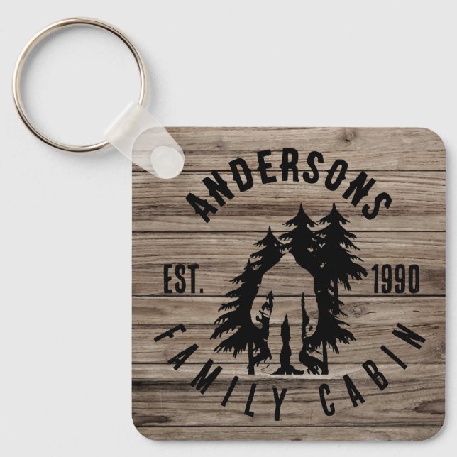 Bigfoot Cabin Rustic Wood Family Custom Name  Keychain (Front)