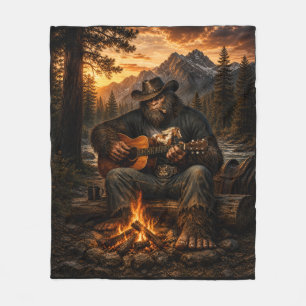 Bigfoot Campfire Guitar Player Fleece Blanket