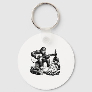 Bigfoot Camping Smore Rock Bigfoot Playing Guitar Keychain