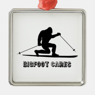 Bigfoot Cares Telemark Skiing Metal Ornament
