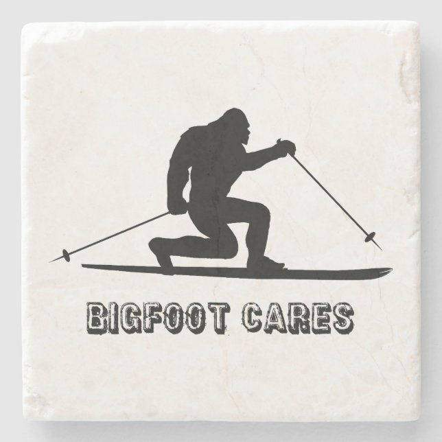 Bigfoot Cares Telemark Skiing Stone Coaster (Front)
