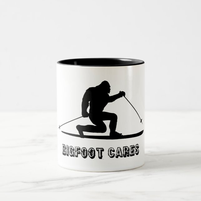 Bigfoot Cares Telemark Skiing Two-Tone Coffee Mug (Center)